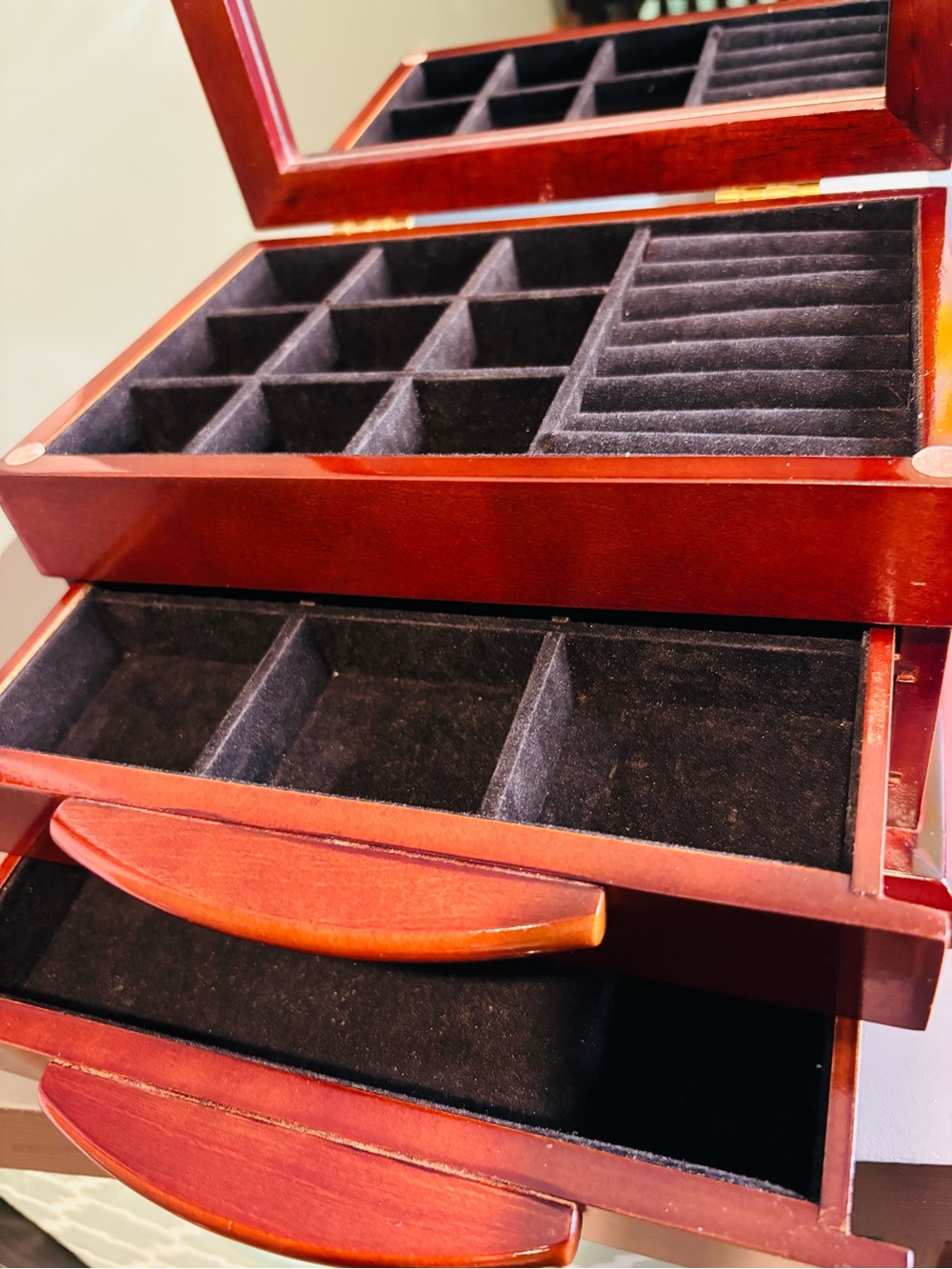 Wooden Jewelry Box with Two Drawers - Red Brown - Picture 9 of 12